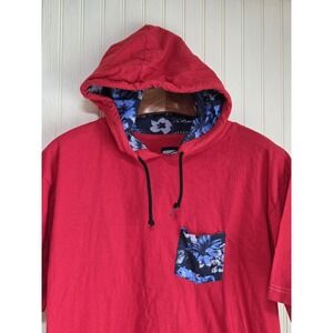 Waimea Shirt Mens XL Red Hooded Short Sleeve Floral Pocket Surf Beach Casual
